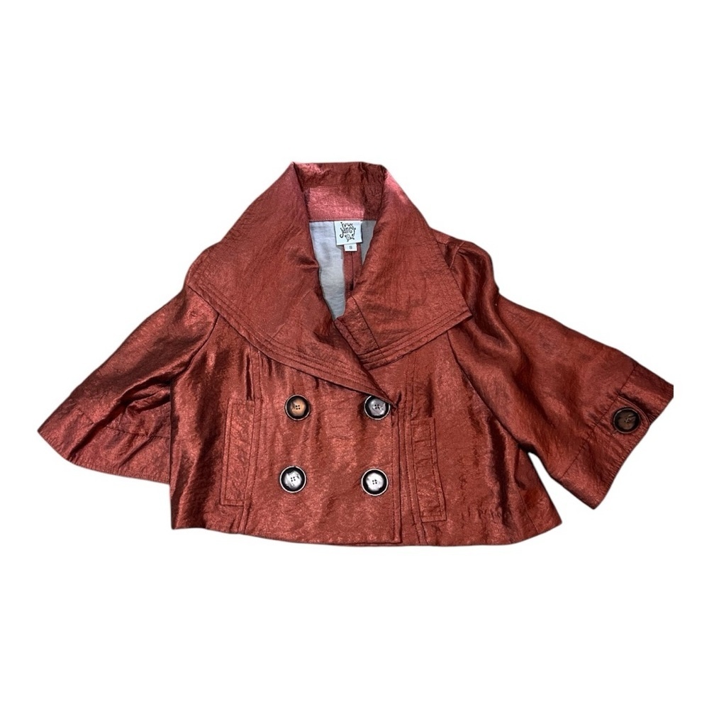 IVY JANE Cropped Satiny Size S Jacket with 4 Decorative Wood Look Buttons